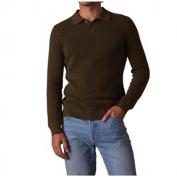 NEW THE NORMAL BRAND robles knit waffle stitch polo in alpine